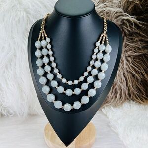 Beautiful goldtone, three strand beaded costume statement necklace